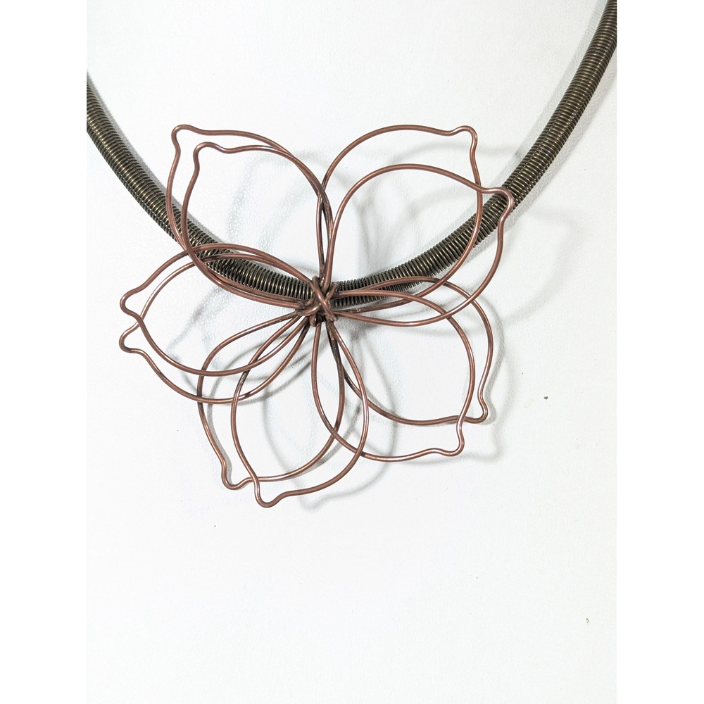 Artisan Copper Wire Flower Pendant Bronze Coil Necklace 17 Inch